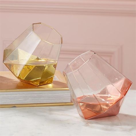 rose gold and yellow gold stemless wine glasses Diamond Glasses, Wine Decor, Highball Glasses, Shine Bright Like A Diamond, Stemless Wine Glasses, Burke Decor, Glass Material, Shine Bright, Wabi Sabi