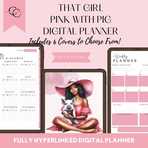 That Girl Digital Planner | Pink with Pig, Country | Undated Fully Hyperlinked | iPad, Android, GoodNotes, Notability | Organize, Prioritize by CarbonandCopyDesigns on Etsy Girl Vibe, Farm Theme, Daily Plan, Digital Journal, Organize Your Life, Year 2024, Country Girl, Goal Setting, Setting Goals