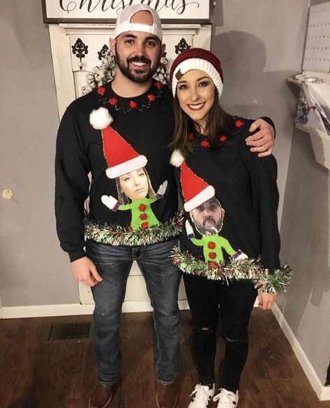 Ugly Sweater Family Ideas, Ugly Sweater Party Outfit, Ugly Christmas Sweater Ideas For Couples, Family Ugly Christmas Sweaters, Tacky Christmas Sweater Diy, Diy Ugly Sweater Ideas For Couples, Christmas Ugly Sweater Outfits, Ugly Sueter Christmas, Ugly Sweater Outfit Women