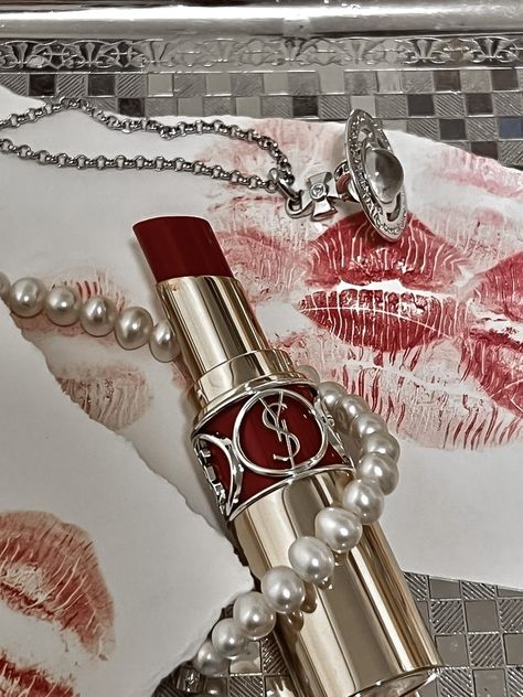 YSL aesthetic Blo Aesthetic, Red Jewelry Aesthetic, Cherry Red Lipstick, Yves Saint Laurent Lipstick, Red Money, Ysl Lipstick, Cherry Wine, Ysl Beauty, Cherry Cola