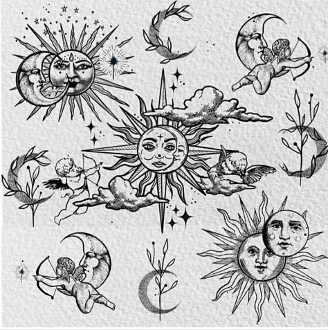 Sun And Moon Tattoo, Arte Grunge, Doodle Tattoo, Line Art Tattoos, Tattoo Art Drawings, Tattoo Flash Art, Unique Tattoo, Dope Tattoos, Simplistic Tattoos