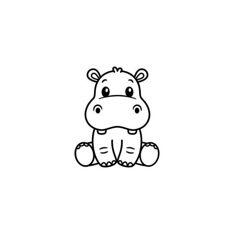 Hippo|410992 Hippo Drawing Cute, Easy Hippo Drawing, Cartoon Animal Tattoos, Cute Hippo Drawing, Hippo Doodle, Bday Drawings, Cool Small Drawings, Hippo Tattoo, Hippo Drawing