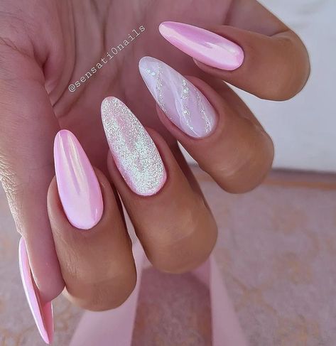 43  Trending Elegant & Classy Nail Ideas (2024) - DrExplains Pink Chrome Nails Designs, Classy Nail Ideas, Pink Sparkle Nails, Pink Holographic Nails, Nagel Design, Pink Chrome Nails, Classy Nail, Chrome Nails Designs, Nails Now