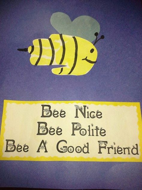 Bumble Bee Handprint Craft, Manners Theme Preschool, Bee Handprint Craft, Bee Handprint, Manners Preschool, Manners Activities, Preschool Friendship, Friendship Crafts, Paintings Nature