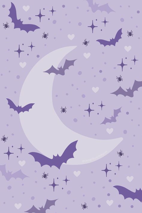 Bat wallpaper, moon wallpaper, spider wallpaper, pastel purple Halloween, spooky background, downloadable art Pastel Goth Background Wallpapers, Purple Spooky Background, Pastel Spooky Wallpaper, Cute Halloween Pattern Wallpaper, Pastel Purple Halloween Wallpaper, Goth Valentines Wallpaper, Cute Purple Halloween Wallpaper, Purple Wallpaper Kawaii, Purple Phone Backgrounds