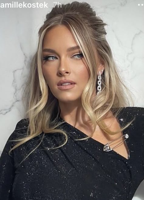 Natural Glam Blonde Hair, Soft Glam Blonde Hair, Blonde Sleek Wedding Hair, Glam Makeup Blonde Hair Blue Eyes, Wedding Hair Hollywood Waves Blonde, Camille Kostek, Formal Hair, Blonde Hair Blue Eyes, Holiday Music