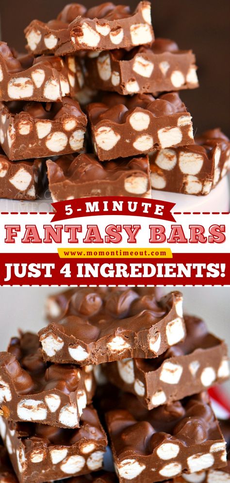 5 Minute Fantasy Bars – Just 4 Ingredients! Fantasy Bars, Peanut Butter Marshmallow Squares, Easy Bars, Marshmallow Desserts, Holiday Candy Recipes, Marshmallow Bars, Chocolate Peanut Butter Recipes, Chocolate Peanutbutter, Sweets Chocolate