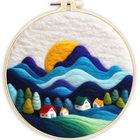 Needle Felting kit - Blue Mountain – Figured'Art Mountain Art Diy, Needle Felt Art, Felting Art, Felting Needles, World Famous Paintings, Pottery Kit, Felt Wall Hanging, Felt Crafts Christmas, Punch Needle Kits