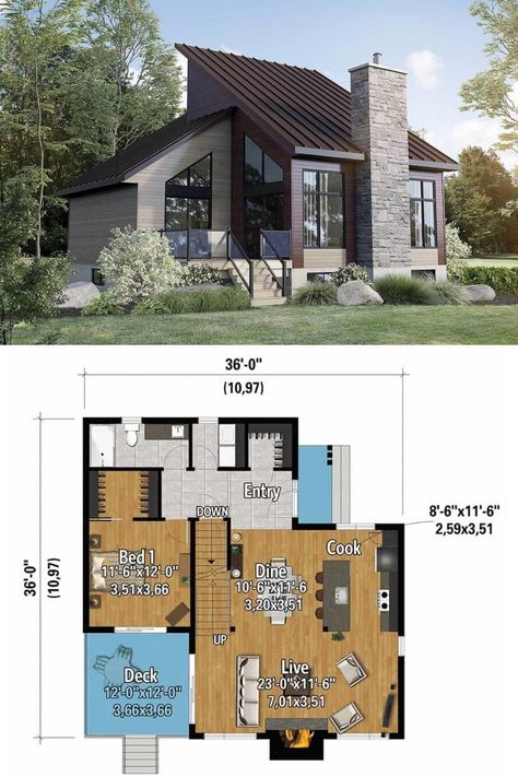 3 Bedroom Cottage Floor Plans 2 Story, 1500 Sq Ft House Plans Farmhouse 1 Story, 1500 Sq Ft House Plans 2 Story, Small Mountain House Plans, Mountain House Floor Plans, Mountain Cottage Exterior, Cottage Mountain, Sims Floor Plans, Story Mountain