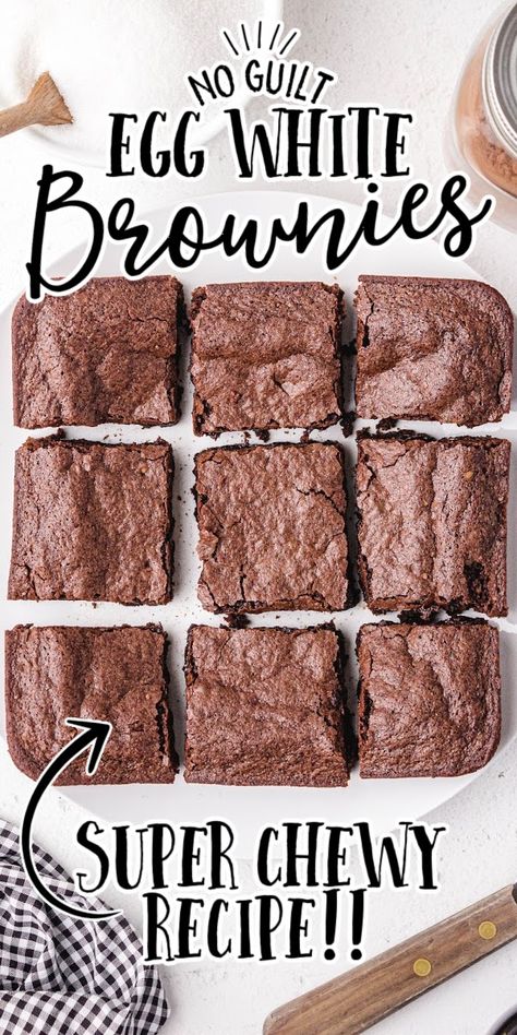 These silky smooth yet fudgy egg white brownies use egg whites in place of whole eggs. These brownies make for the same decadent dessert that we all love. Keto Egg White Cookies, Egg White Recipes Keto, Best Egg White Recipes, Keto Recipes With Egg Whites, Egg White Chocolate Cake, Keto Recipes Using Egg Whites, Dessert Recipes With Egg Whites, Cake With Egg Whites Only, Using Up Egg Whites