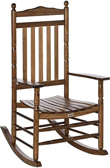 Outsunny Traditional Wooden High-Back Rocking Chair for Porch, Indoor/Outdoor, Brown Classic Rocking Chair, Traditional Porch, Outdoor Rocking Chair, Rocking Chair Porch, Porch Chairs, Porch Rocker, Wooden Rocking Chairs, Wood Rocking Chair, Patio Rocking Chairs