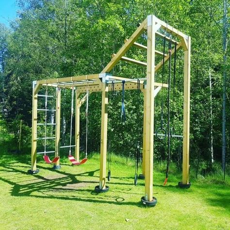 Backyard Jungle Gym, Ninja Course, Outdoor Kids Play Area, Backyard Obstacle Course, Backyard Gym, Kids Yard, Kids Backyard Playground, Play Area Backyard, Tree House Diy