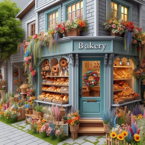 Village Grocery Store, Bekary Shop, Whimsical Bakery, Bakery Exterior, Cake Shop Design, Beautiful Shops, 90s Playlist, Bakery Aesthetic, Dream Bakery