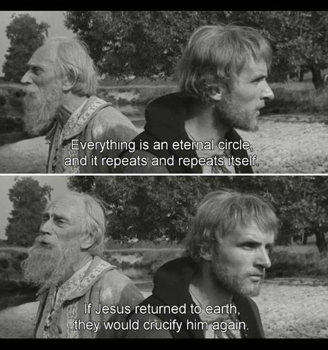 Andrei Rublev (1966) Director: Andrei Tarkovsky Self Improvement Wallpaper, Andrei Rublev, Andrei Tarkovsky, How To Get Motivated, Inspiration Tattoo, Nostalgic Images, Romance Quotes, Get Motivated, Movie Lines