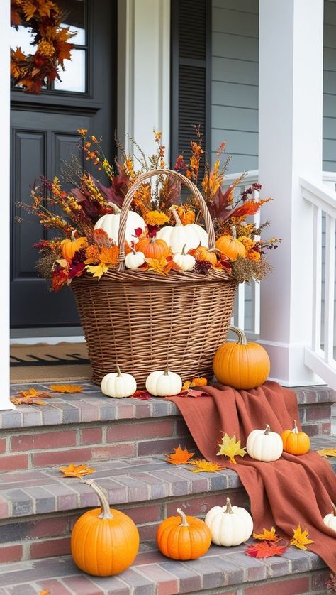 Cozy Fall Decor Ideas: Get ready to snuggle up with these 20 autumn-inspired decorating tips, from rustic porch decorations to warm centerpiece ideas. Create a welcoming atmosphere in your home this season! Check it out and start decorating! #fall #falldecor #fallvibes #aesthetic #fallautumn #autumn #fallaesthetic #orange #houseinspo #white Porch Fall Decorating Ideas, Diy Fall Garland, Fall Apartment Decor, Outdoor Fall Decor Ideas, Outdoor Fall Decor, Fall Front Porch Decor Ideas, Modern Fall Decor, Fall Living Room Decor, Cozy Fall Decor