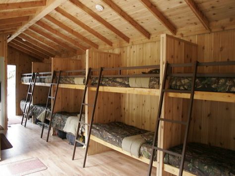 Bunk House ... So cool for friends after barn/ shop parties someday Cabin Addition, Window Walls, Wooden Wall Design, Bunk Beds Built In, Deer Camp, Barn Shop, Bunk Rooms, Wheelchair Friendly, Dekorasi Kamar Tidur