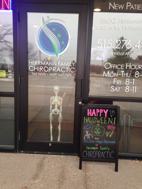 Drs. Eric & Megan with their chiropractic Trunk or Treat setup! Skeletons adjusting, "I got your back" t-shirts, and clementine jack-o-lanterns!   Herrmfamchiro.com 6110 NW 86th St. Ste 102 Johnston, Iowa 50131 515-276-4946  #halloween #trunkortreat #chiropractic Family Chiropractic, I Got Your Back, Trunk Or Treat, Got Your Back, Family Health, Chiropractic, Your Back, Jack O Lantern, Iowa