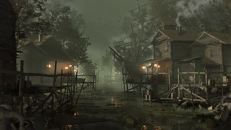 ArtStation - Pirates Village Bayou Country, Pirate Boats, Shadow Dragon, Fired Earth, Game Art, Concept Art, Art Design, Art