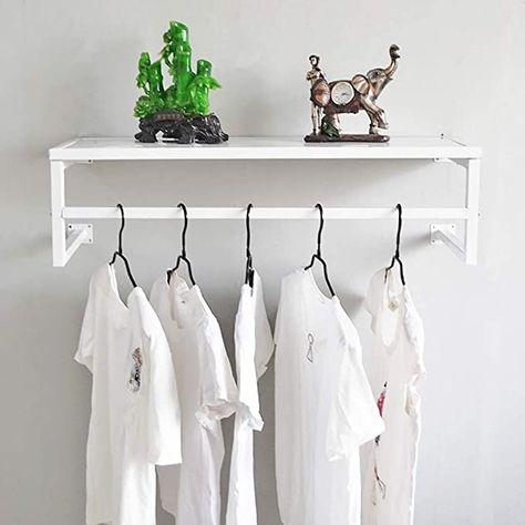 Shelf With Clothes Rack, Wall Mounted Garment Rack, Wall Mounted Clothing Rack With Shelf, Wall Hanging Rack For Clothes, Wall Mounted Clothing Rack Bedroom, Wall Shelf With Hanging Rod, Floating Clothing Rack, Wall Mounted Clothes Hanger, Wall Mount Clothing Rack