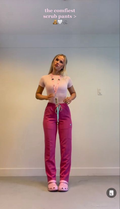 Cute Assistant Outfits, Pink Nursing Scrubs, Aesthetic Nurse Outfit, Er Tech Aesthetic, Nurse Inspo Aesthetic, Scrubs Uniform Cute Aesthetic, Aesthetic Scrub Outfits, Rbt Work Outfit Scrubs, Aesthetician Outfit