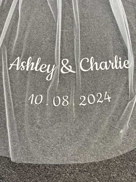 Bespoke Satin Inscription Veil - Richard Designs Wedding Veil With Name, Wedding Veil With Writing, Veils Bridal With Name, Veil Name Embroidery, Written Bridal Veil, Wedding Veils Embroidered Words, Personalised Veil, Letters Wedding, Christian Bride