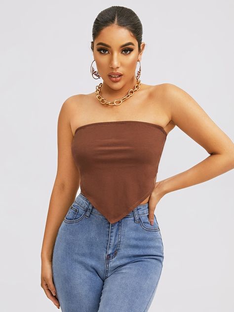 Brown Tube Top Outfit, Bandana Tube Top, Brown Tube Top, Nightout Outfit, Tube Top Outfits, Bandana Styles, Cute Lazy Outfits, Lazy Outfits, Coffee Brown