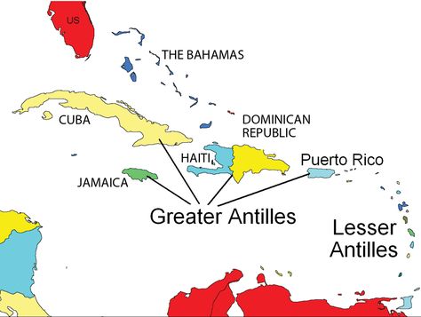 Caribbean Regions of the Greater Antilles, the Lesser Antilles, and the Bahamas College Textbooks, Middle America, Cool Maps, Rain Shadow, Travel Caribbean, Lesser Antilles, Yucatan Peninsula, Caribbean Island, Caribbean Sea