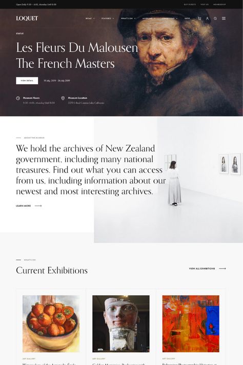 Loquet is a sophisticated WordPress theme designed specifically for museums and historical sites. With its elegant and timeless design, it's perfect for showcasing artifacts, exhibitions, and historical events. Loquet is fully responsive, ensuring that your website looks great on any device. It also comes with a wide range of customization options, widgets, and features that make it easy to create a professional website. Museum History, Magazine Website, Wordpress Theme Design, National Treasure, Professional Website, Historical Events, Art Website, Design Museum, Artist Websites