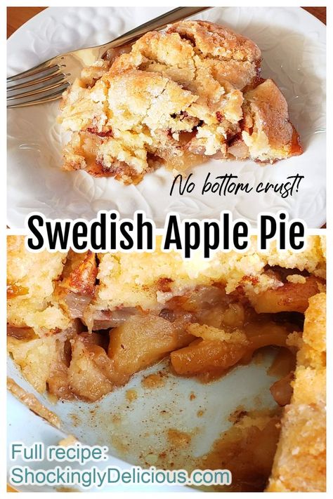 Easy Swedish Apple Pie is deeply spiced apples with a sweet topping that resembles a top crust. There is no bottom crust, so it's easy to make! Swedish Apple Pie, Easy Apple Pie, Easy Pie, Swedish Recipes, Easiest Apples, Apple Pie Recipes, Spiced Apples, Sweet Tarts, Easy Dessert