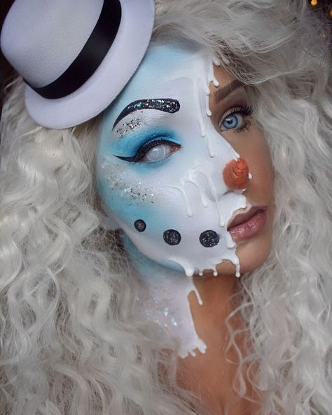 Xmas Makeup, Melting Snowman, Christmas Eye Makeup, Halloween Makeup Diy, Christmas Makeup Look, Special Fx Makeup, Make Up Inspiration, Face Art Makeup, Horror Makeup