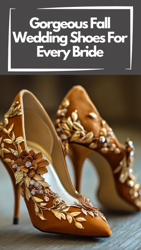 A pair of gorgeous fall wedding shoes featuring warm tones and elegant details, perfect for brides looking for comfort and style on their special day. Autumn Wedding Shoes, Fall Wedding Shoes For Bride, Wedding Shoe Ideas, Wedding Shoes Elegant, Fall Wedding Shoes, Dream Wedding Shoes, Fall Wedding Style, Fun Wedding Shoes, Autumn Bride