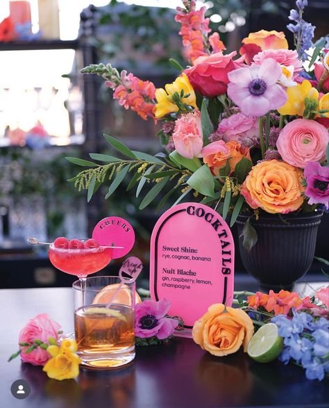 Colorful Cocktail Party, Cocktails For Wedding, Rainbow Wedding Theme, Colorful Cocktails, Colourful Wedding, Custom Cocktails, Unconventional Wedding, Wedding 2025, Diy Wedding Flowers