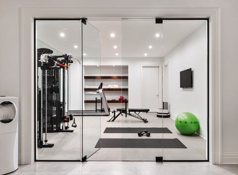 Watermill II — Amy Kalikow Design Adu Home Gym, Narrow Gym Design, Micro Gym Design, Narrow Home Gym, Dormitory Building, Gym Basement, Gym Designs, Home Gym Basement, House Gym