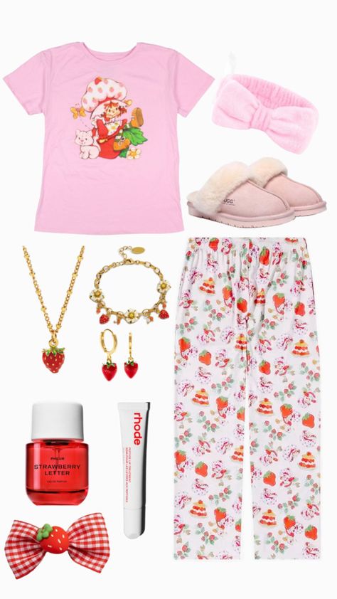 #explore #pinterest #strawberry #pink #pajamas #pj #aesthetic #outfit #fyp #tiktok #rhode #strawberryshortcake #rich #money #fluffy #collage Pj Aesthetic Outfit, Pj Aesthetic, Strawberry Shortcake Outfits, Outfits For Dinner, Strawberry Outfit, Berry Shortcake, Strawberry Pink, Rich Money, Pink Pajamas