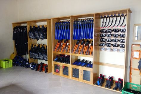 Outdoor Gear Storage, Scuba Shop, Boat Garage, Scuba Equipment, Gear Room, Retail Space Design, Dive Resort, Scuba Diving Equipment, Boat Storage