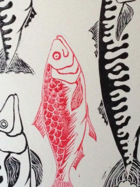 Red Herring Tattoo, Herring Tattoo, Herring Fish, Lino Prints, Red Herring, Red Snapper, Ap Art, Lino Print, Minimalist Tattoo