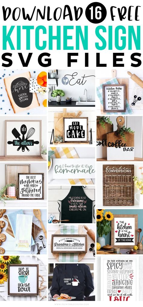 16 Free Kitchen Sign SVG Files - SVG Files for Kitchen Signs - Kitchen SVG Files - Free Cricut Kitchen Sign Files - Printable Crush #kitchensigns #kitchensvgfiles Fun Kitchen Signs, Kitchen Signs Diy, Shirt Layout, Conversion Chart Kitchen, Kitchen Svg, Kitchen Conversion, Todays Menu, Kitchen Rules, Free Svgs