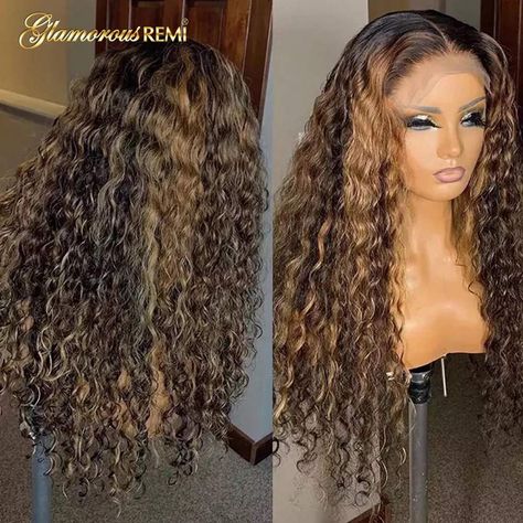 Highlighted Deep Wave Wig, Curly Highlights, Curly Lace Frontal, Curly Lace Wig, Curly Human Hair Wig, Curly Lace Front Wigs, Human Hair Lace Wigs, Frontal Wig, Honey Blonde