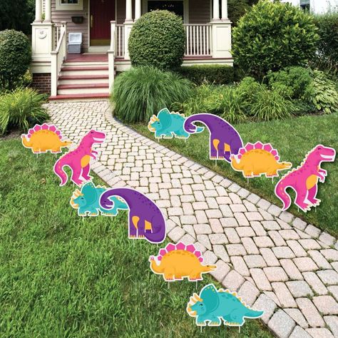 Big Dot Of Happiness Roar Dinosaur Girl - T-rex Lawn Decorations - Outdoor Dino Mite Baby Shower Or Birthday Party Yard Decorations - 10 Piece : Target 3 Rex Birthday Party Girl, Three Rex Birthday Party Girl, Girl Dinosaur Birthday Party, Dinosaur Shapes, Yellow Dinosaur, Purple Dinosaur, Girl Dinosaur Birthday, Lawn Decorations, Dinosaur Themed Birthday Party