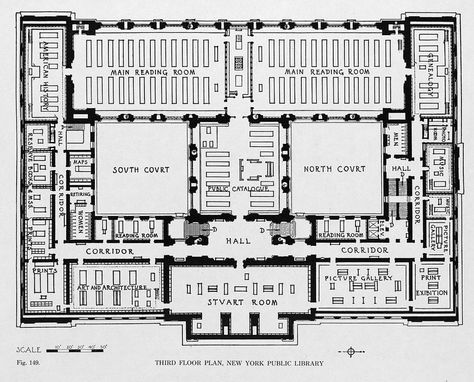 Third floor plan of the New York Public Library. Library Blueprints, Diagrams Architecture, Library Floor Plan, Library Drawing, Public Library Design, Mansion Plans, Gothic Library, Beach House Flooring, Architectural Diagrams