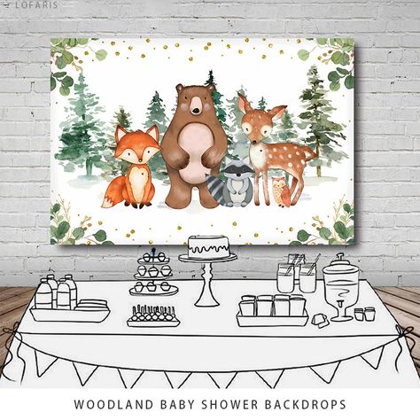 Woodland Baby Shower Backdrop, Woodland Decorations, Simple Backdrop, Unicorn Backdrop, Birthday Backdrops, Woodland Animals Theme, Woodland Baby Shower Decorations, Animal Baby Shower Theme, Baby Birthday Themes