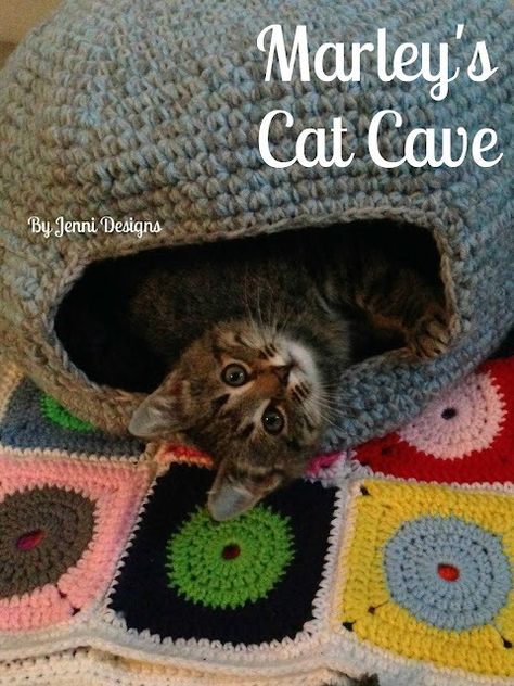 By Jenni Designs: Free Crochet Pattern: Marley's Cat Cave (or Bed) Cat Hammock Pattern, Cat Cave Crochet Pattern, Cat Bed Pattern, Crochet Cat Bed, Crochet Cat Toys, Crocheted Cat, Knitted Cat, Cat Hammock, Cat Cave