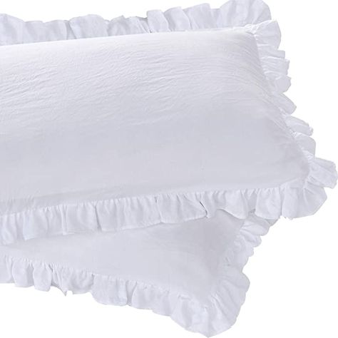 Queen's House Ruffled Pillow Shams Standard White Shabby Set of 2 Farmhouse Pillowcases French Country Vintage Frilly Pillow Cover Polyester 20x26 : Home & Kitchen French Country Vintage, French Bed, Ruffle Pillow, Living Place, Country Vintage, Ruffle Bedding, Body Pillow Covers, Soft Bedding, Garden Bedding