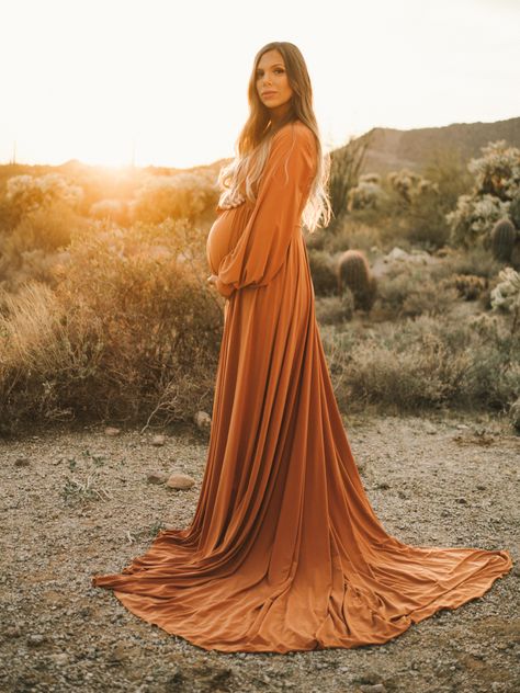 Etsy dress was a huge success for this beautiful desert maternity photo Maternity Pictures Dresses, Maternity Pictures Flowy Dress, Maturity Dresses For Pictures, Terracotta Maternity Dress, Maternity Desert Photoshoot, Maternity Photos Desert, Maternity Photos Long Dress, Maternity Photography Flowy Dress, Fall Maternity Dress Photo Shoot