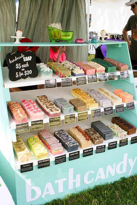 Soap Eye Candy – Stall Inspiration – Bath and Body Soap Booth, Vendor Booth Display Ideas, Table Booth, Booth Display Ideas, Craft Fair Booth, Vendor Booth Display, Craft Fair Booth Display, Craft Market Display, Soap Display