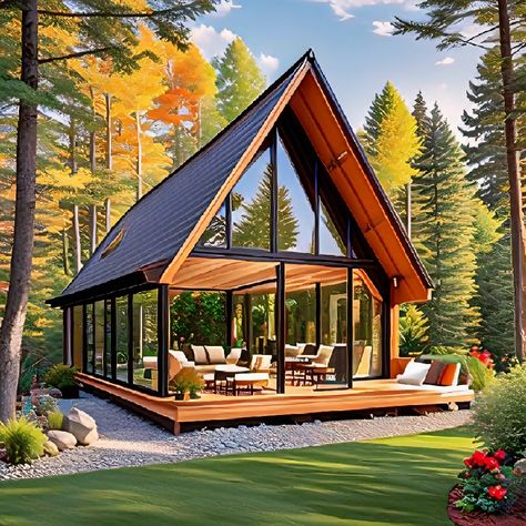 Tiny Wooden A-Frame Cabin Examples A Frame Cabins, Frame Cabin, House By The Sea, Traditional Frames, A Frame Cabin, A Frame House, Cabin Design, Tiny House Design, Modern Lifestyle