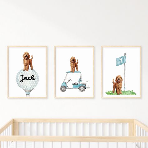 Nursery Golf Theme, Golf Nursery, Cute Goldendoodle, Cave Bedroom, Man Cave Bedroom, Golf Wall Art, Golf Pictures, Room Cute, Bedroom Game Room