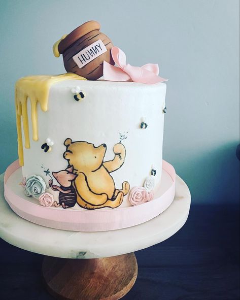 First Birthday Cake Winnie The Pooh, Pooh Bear First Birthday Cake, Girly Winnie The Pooh Party, Baby Shower Cake Winnie The Pooh, Pink Winnie The Pooh Cake, Vintage Winnie The Pooh Baby Shower Cake, Winnie The Pooh Gender Reveal Cake, Winnie The Pooh Baby Shower Cake Girl, Winnie The Pooh 1st Birthday Cake