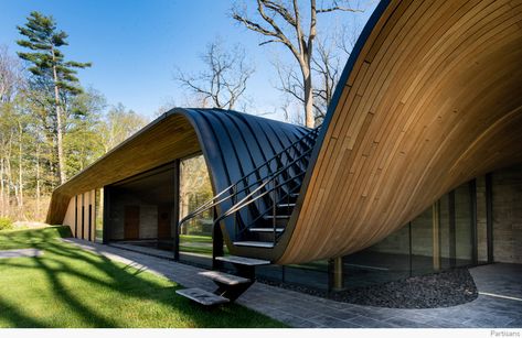 Cantilever Architecture, Pool Pavilion, Timber Roof, Glass Facades, Chongqing, Green Roof, Design Milk, Steel Structure, Architecture Firm