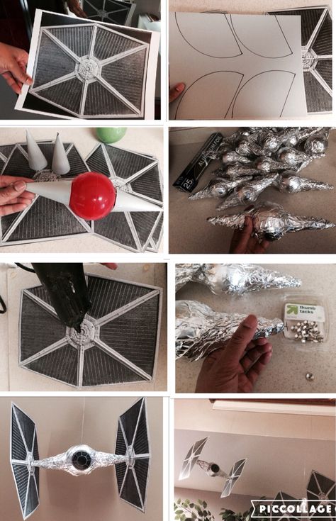 DIY Tie Fighters Star Wars Kids Crafts, Star Wars Ideas, Star Wars Theme Birthday, Decoracion Star Wars, Star Wars Christmas Tree, Diy Star Wars, Star Wars Classroom, Birthday Board Classroom, Star Wars Baby Shower